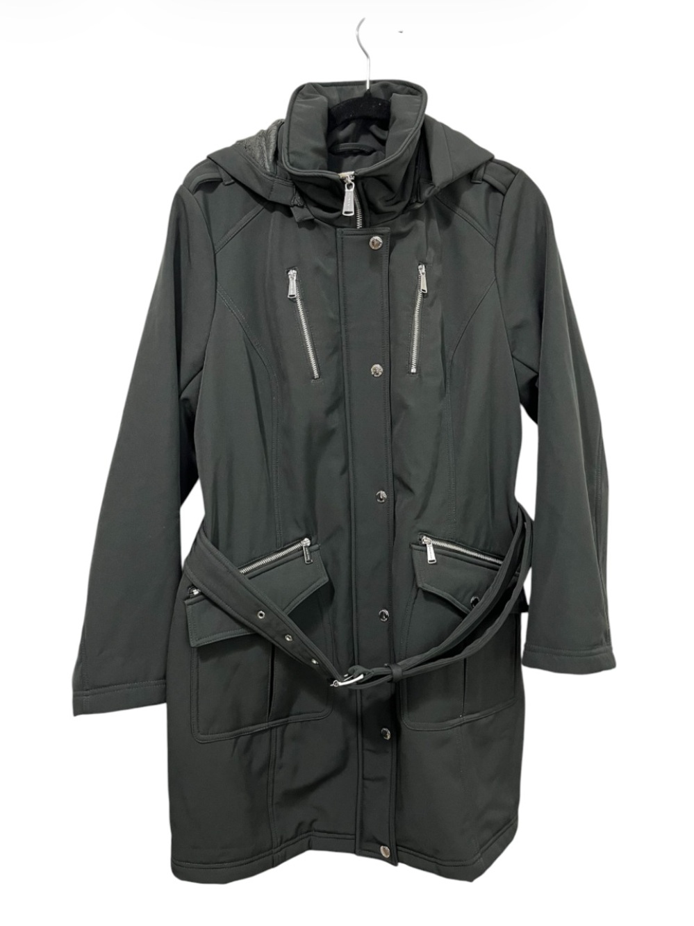 MICHAEL Michael Kors Grey Hooded Soft Shell Jacket with Belt